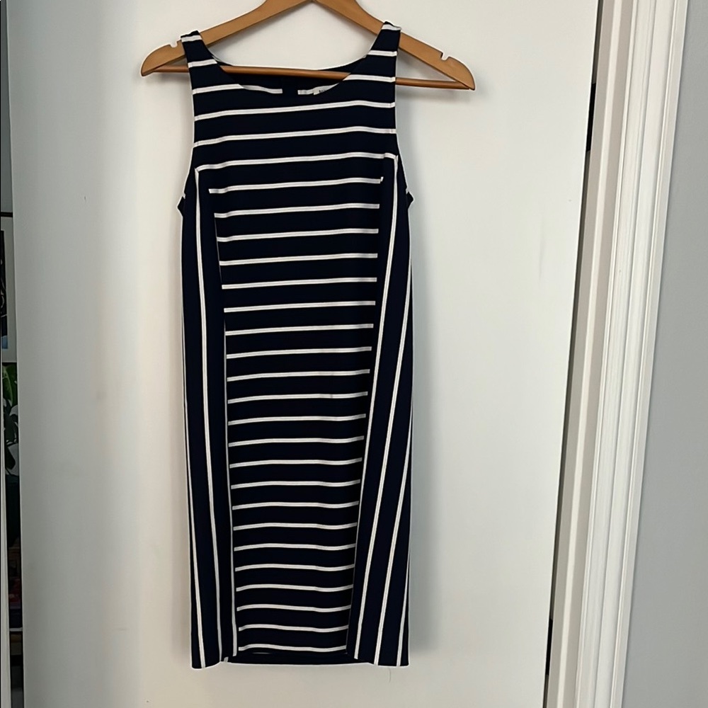 Banana Republic Asymmetrical Striped Dress - Navy and White